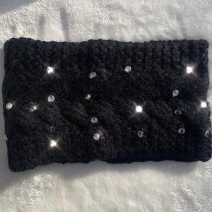 Black Rhinestone Knit Headband, winter ear warmer